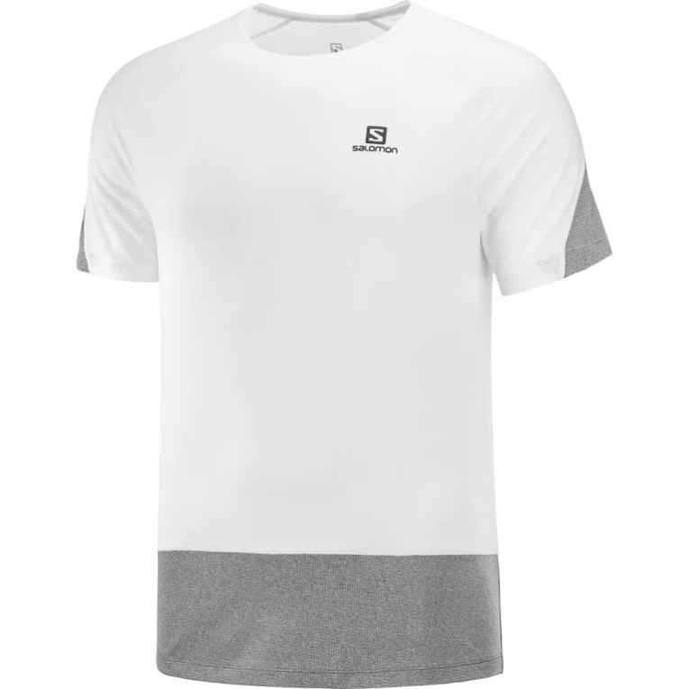 White / Grey Salomon Cross Run Short Sleeve Men's T-Shirts | PH 18356J